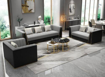 Sofagarnitur Graue Couch Textil Medusa Stoffsofa Couchen Sofa Möbel 3tlg